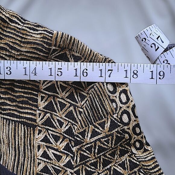 Vtg crêpe abstract print open front long sleeve blouse - Picture 10 of 13